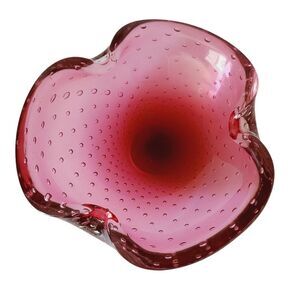 Murano Italy Pink Cranberry Bullicante Art Glass Bowl 8" Hand Blown Mid Century‎